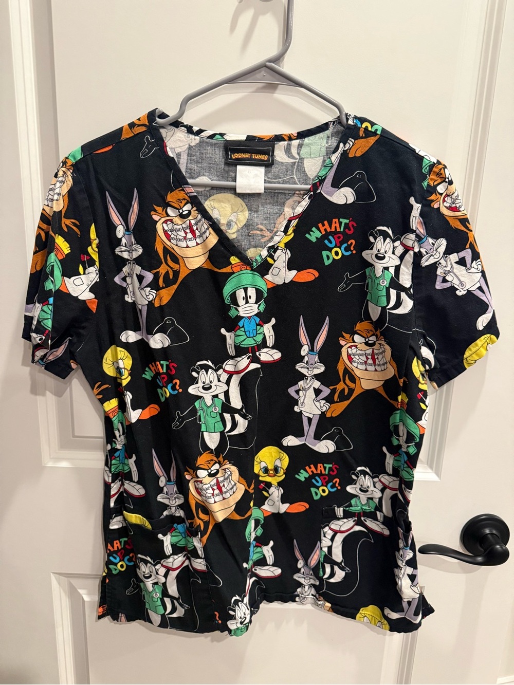 Black Looney Tunes Vintage Scrub Top